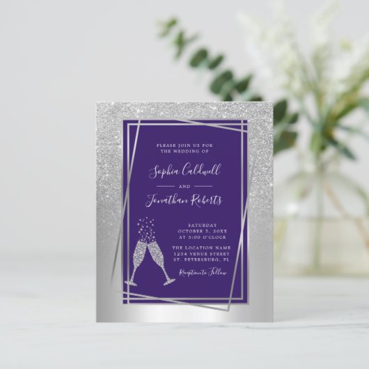 Budget allemaal in één zilveren en blauwe bruiloft (Staand voorkant)