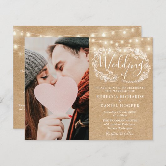 Budget alles in één Kraft foto bruiloft uitnodigen (Voorkant / Achterkant)