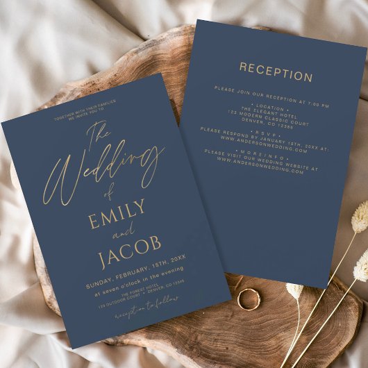 Budget Alles in een Navy Blue Gold Wedding Script