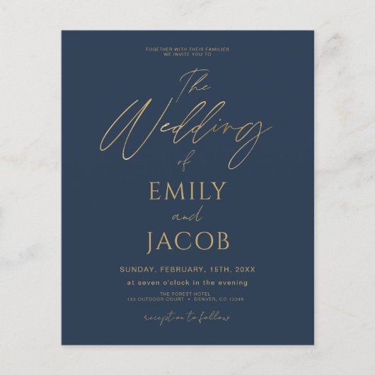 Budget Alles in een Navy Blue Gold Wedding Script (Voorkant)