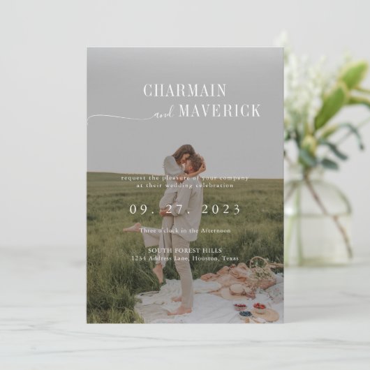 Budget alles in één + QR code Dusty Blue Wedding Kaart (Staand voorkant)