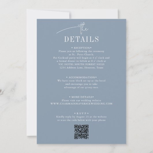 Budget alles in één + QR code Dusty Blue Wedding Kaart (Achterkant)