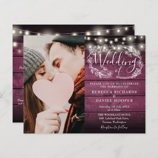 Budget alles in één rode rustieke foto bruiloft ui (Voorkant / Achterkant)