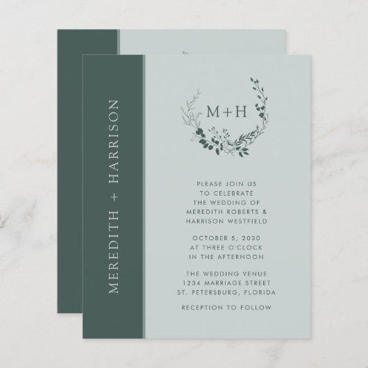 Budget Alles In Een Sage Emerald Huwelijksuitnodig (Voorkant / Achterkant)