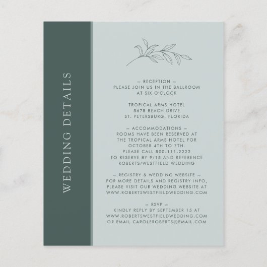 Budget Alles In Een Sage Emerald Huwelijksuitnodig (Achterkant)