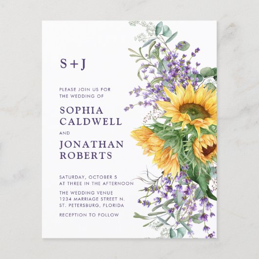 Budget Alles in Een Zonnebloem Lavendel Huwelijk (Voorkant)