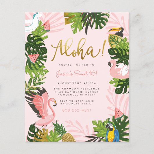 Budget Aloha Hawaii Tropical Gold Birthday Party (Voorkant)