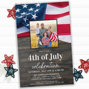 Budget American Flag Foto 4th of Juli Party uitnod