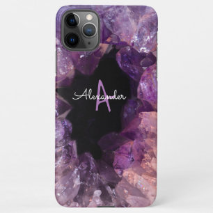 Budget Amethyst Crystal Agate Monogrammed Pink iPhone 11Pro Max Hoesje