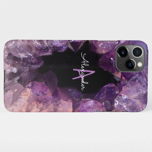 Budget Amethyst Crystal Agate Monogrammed Pink iPhone Hoesje (Achterkant horizontaal)