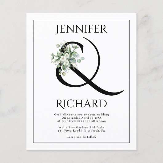 BUDGET Ampersand, eucalyptus QR bruiloft uitnodigi Flyer (Voorkant)