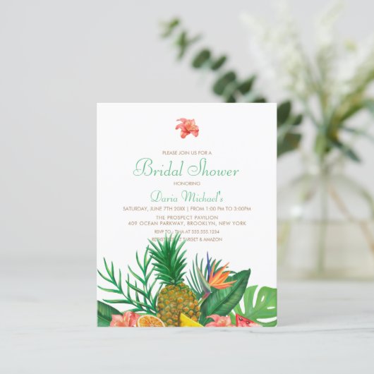 Budget Ananas Hawaiaanse Bruidsdouche Uitnodiging (Staand voorkant)