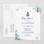 Budget Anchor Blue Nautical Floral Baby shower Uitnodiging Briefkaart (Voorkant / Achterkant)