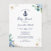 Budget Anchor Blue Nautical Floral Baby shower Uitnodiging Briefkaart (Voorkant)