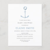 Budget Anchor Nautical Blue Baby shower Uitnodigin (Voorkant)