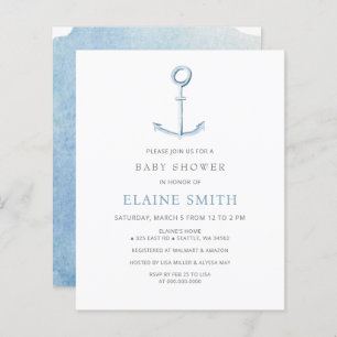 Budget Anchor Nautical Blue Baby shower Uitnodigin