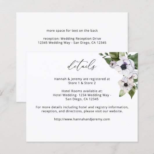 Budget Anemone White Floral - Gegevens (Voorkant / Achterkant)