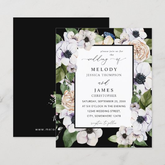 Budget Anemone White Floral Wedding - Black (Voorkant / Achterkant)
