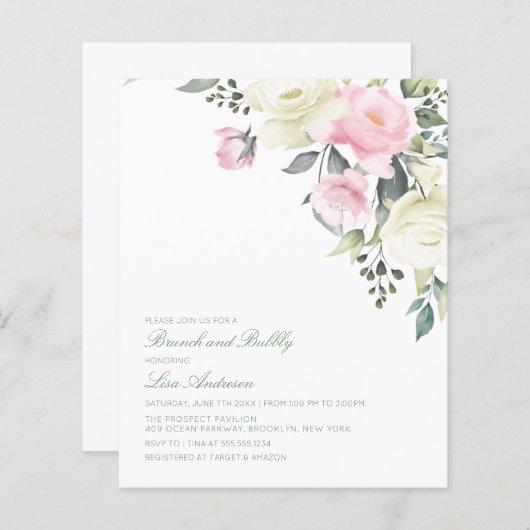 Budget Antiek Roos Bridal Shower Invitation (Voorkant / Achterkant)