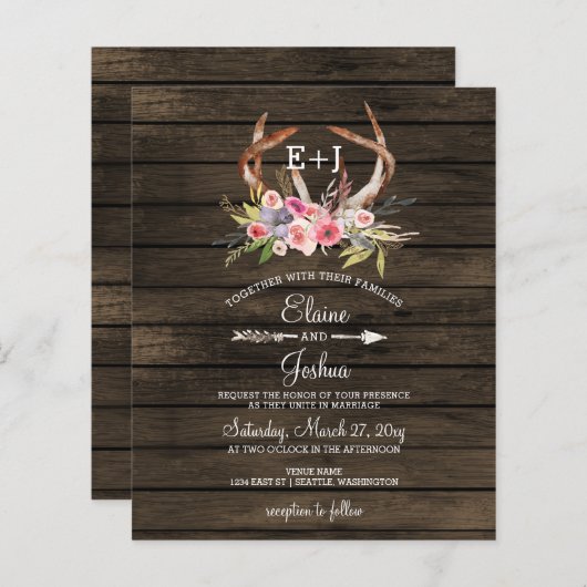 Budget Antlers Land Chic Wedding Uitnodigingen (Voorkant / Achterkant)