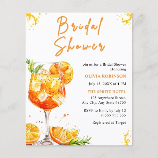 Budget Aperol Spritz Cocktail Bridal Shower Invite Flyer (Voorkant)
