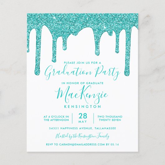 BUDGET Aqua Blauwgroen Glitter Drift Graduparty (Voorkant)