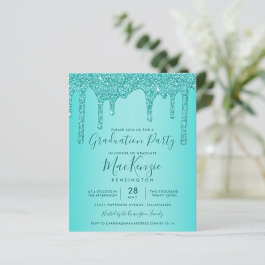 BUDGET Aqua Blauwgroen Glitter Drift Graduparty (Staand voorkant)