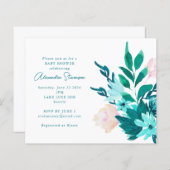 Budget Aqua Blue Floral Baby shower Invitation (Voorkant / Achterkant)