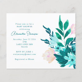 Budget Aqua Blue Floral Baby shower Invitation