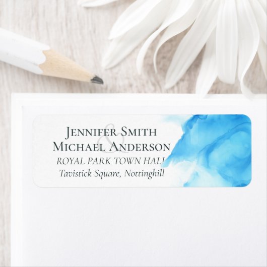 Budget Aqua Blue Waterverf Wash Wedding Etiket (Insitu)