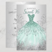 Budget Aqua Dress Sweet 16 Uitnodiging (Voorkant / Achterkant)