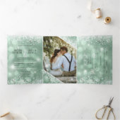 Budget Aqua Glitter Foto Alles in één bruiloft Drieluik Uitnodiging (Binnen)