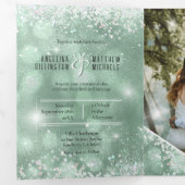 Budget Aqua Glitter Foto Alles in één bruiloft Drieluik Uitnodiging (Binnenzijde eerst)