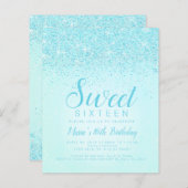 Budget Aqua Glitter, weet 16 Uitnodigingen (Voorkant / Achterkant)