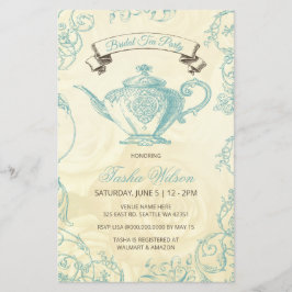 Budget Aqua Ivory Bridal Tea Uitnodiging
