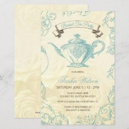Budget Aqua Ivory Bridal Tea Uitnodiging