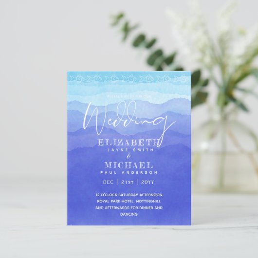 BUDGET Aqua Ocean Trouw Uitnodiging Strand Bestemm (Staand voorkant)