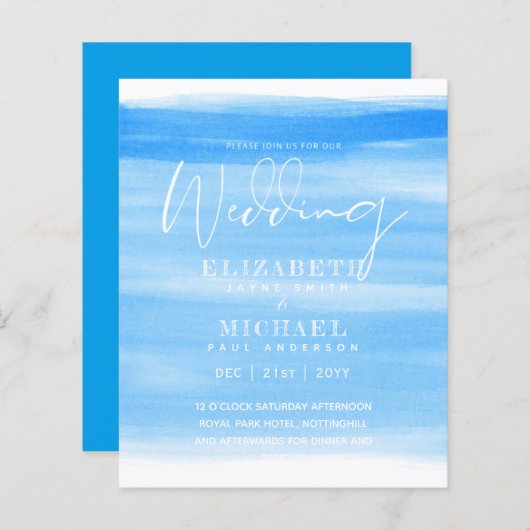 BUDGET Aqua Ocean Wedding Invite Beach Destination (Voorkant / Achterkant)