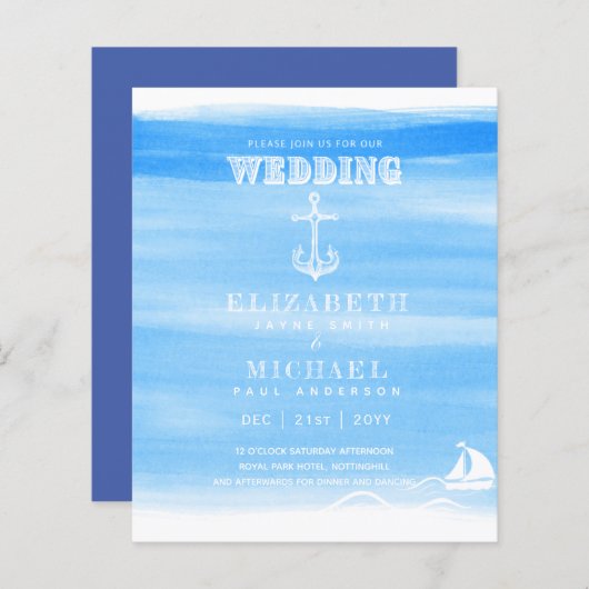 BUDGET Aqua Ocean Wedding Invite Beach Destination (Voorkant / Achterkant)