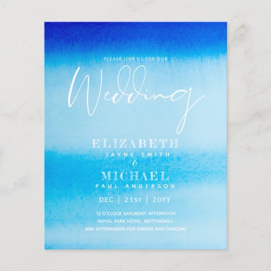 BUDGET Aqua Ocean Wedding Invite Beach Destination (Voorkant)