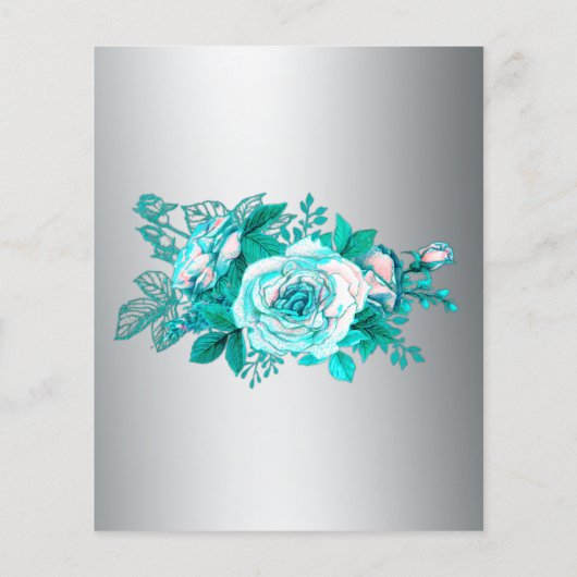 Budget Aqua Rozen op Elegant Silver Wedding Invite Flyer (Achterkant)