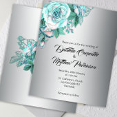Budget Aqua Rozen op Elegant Silver Wedding Invite Flyer