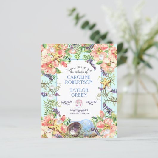 Budget Aqua Strand Roze Zeeschelp Parel Bruiloft (Staand voorkant)