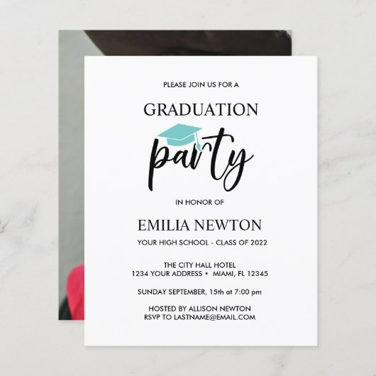 Budget Aqua Tassel Blush Graduation Cap Party (Voorkant / Achterkant)