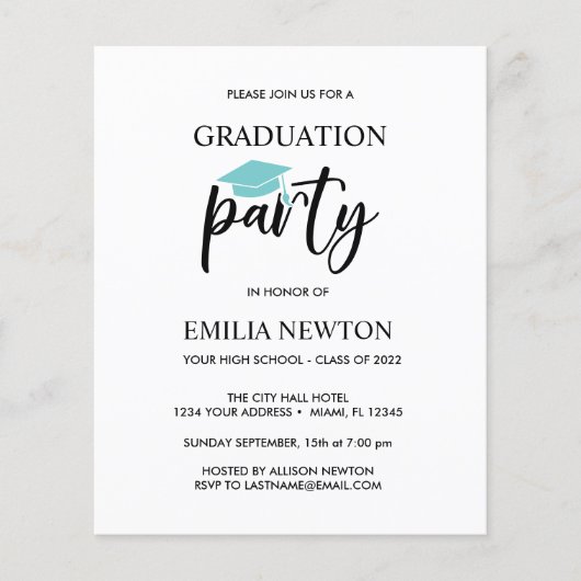 Budget Aqua Tassel Blush Graduation Cap Party (Voorkant)