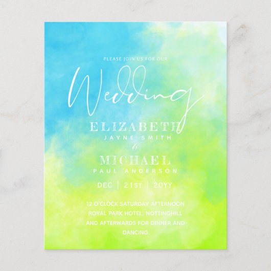 BUDGET Aqua Waterverf bruiloft Nodig zeestrand uit (Voorkant)