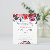Budget Aquarel rode bloem housewarming feestje (Staand voorkant)