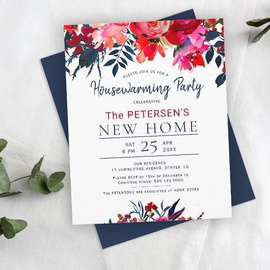 Budget Aquarel rode bloem housewarming feestje