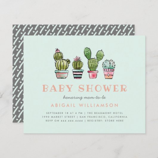 Budget Aquarel Succulenten Cactus Baby Shower (Voorkant / Achterkant)