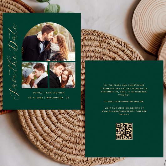 Budget Arch 3-Foto Groene QR-code Save the Date